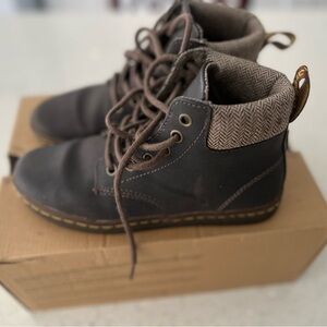 Dr. Martens Maelly Dark Brown Boots with Herringbone Cuff